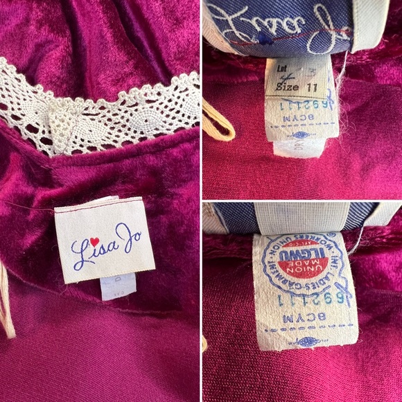 Women's Vintage Lisa Jo Crimson Red Velvet Cream Crochet Lace 70’s Long Dress S - Picture 11 of 13